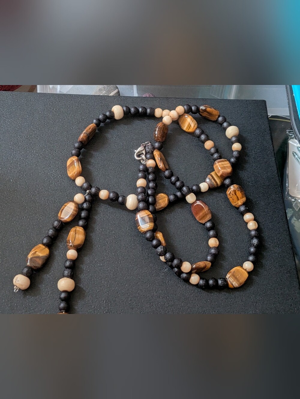 Tiger's Eye Gemstone Beaded Lariat Y-Necklace Earthy Boho Statement
